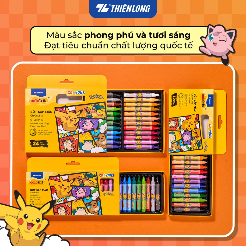 Bút sáp 12/18/24 màu Thiên Long Colokit Pokémon – Màu sắc rực rỡ, an toàn cho bé | BigBuy360 - bigbuy360.vn