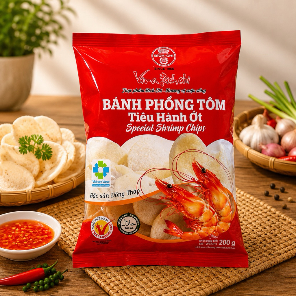 Bánh Phồng Tôm Tiêu Hành Ớt Bích Chi 200g - Đặc Sản Đồng Tháp - Thơm ngon, giòn rụm