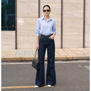 DELIZ JEAN PREMIUM - Quần jean nữ ống loe co giãn thêu túi sau cạp vừa phong cách Hàn Quốc J422 (đã cắt sẵn khuy)