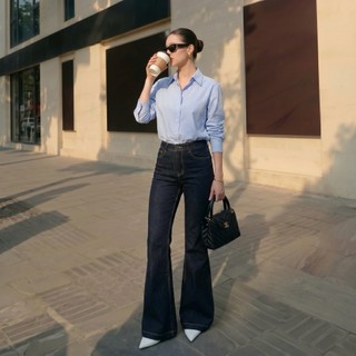 DELIZ JEAN PREMIUM - Quần jean nữ ống loe co giãn thêu túi sau cạp vừa phong cách Hàn Quốc J422 (đã cắt sẵn khuy)