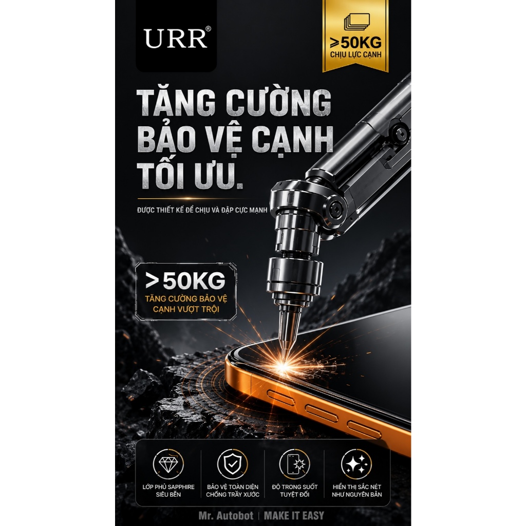 Siêu Kính Cường Lực URR SAPPHIRE+ Trong Suốt Chống Vân Chống Chói Bảo Vệ Mắt Chống Va Đập Dành Cho IP 17/16/15/Promax