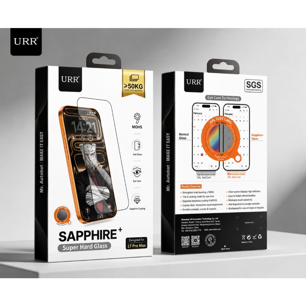 Siêu Kính Cường Lực URR SAPPHIRE+ Trong Suốt Chống Vân Chống Chói Bảo Vệ Mắt Chống Va Đập Dành Cho IP 17/16/15/Promax