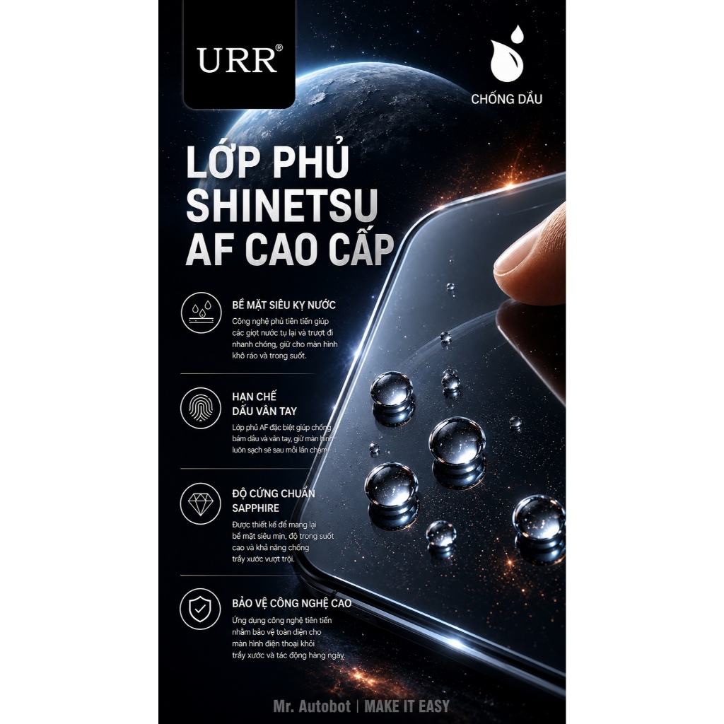 Siêu Kính Cường Lực URR SAPPHIRE+ Trong Suốt Chống Vân Chống Chói Bảo Vệ Mắt Chống Va Đập Dành Cho IP 17/16/15/Promax