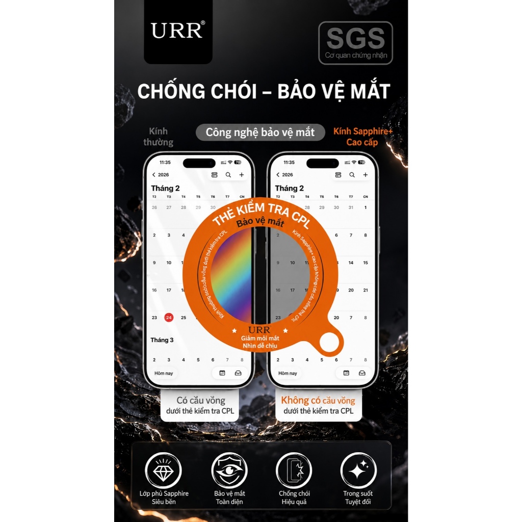 Siêu Kính Cường Lực URR SAPPHIRE+ Trong Suốt Chống Vân Chống Chói Bảo Vệ Mắt Chống Va Đập Dành Cho IP 17/16/15/Promax