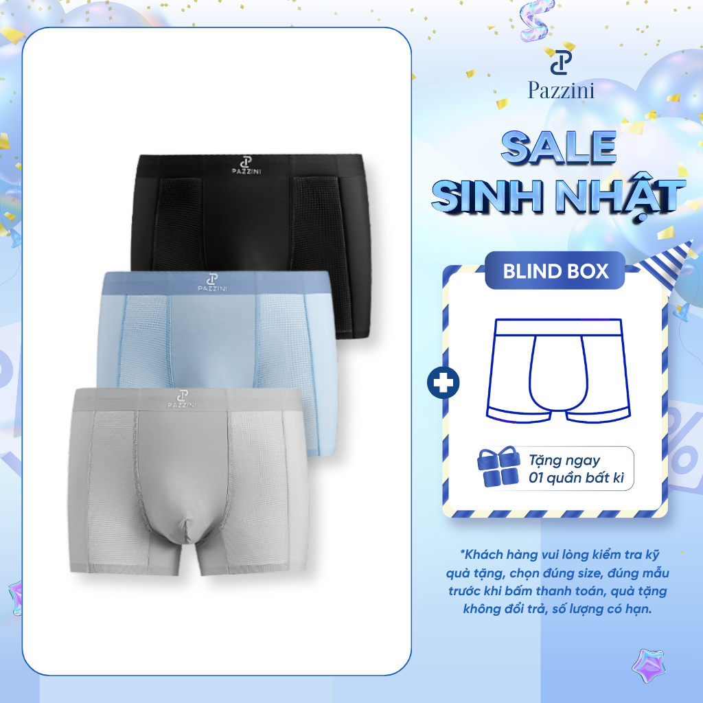 Combo 3 quần lót nam boxer PAZZINI phối lưới thun lạnh kháng khuẩn, quần sịp nam co giãn 4 chiều, thấm hút tốt - BX014