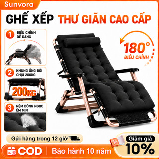 Ghế Thư Giãn Ghế Lười Ghế Bố Xếp Gấp Gọn 180° Kèm Nệm Cao Cấp Và Gối, Ghế Ngủ Trưa Văn Phòng Chịu Lực 200KG
