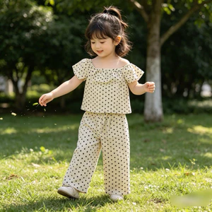 Bộ Bé Gái Họa Tiết Chấm Bi Đen Be Siêu Xinh C1465 Size 1-10 Tuổi (8-31kg) Set Đồ Thời Trang Dễ Thương