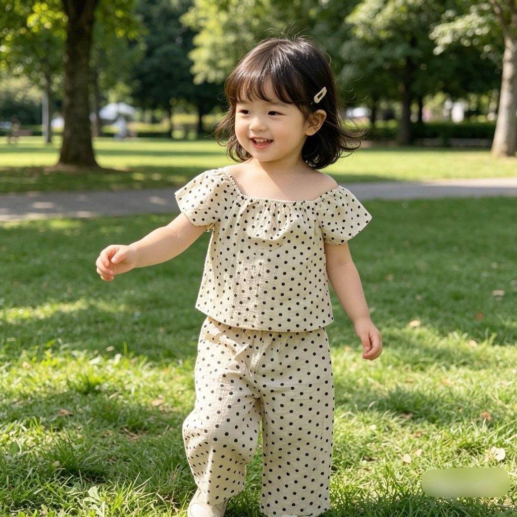 Bộ Bé Gái Họa Tiết Chấm Bi Đen Be Siêu Xinh C1465 Size 1-10 Tuổi (8-31kg) Set Đồ Thời Trang Dễ Thương