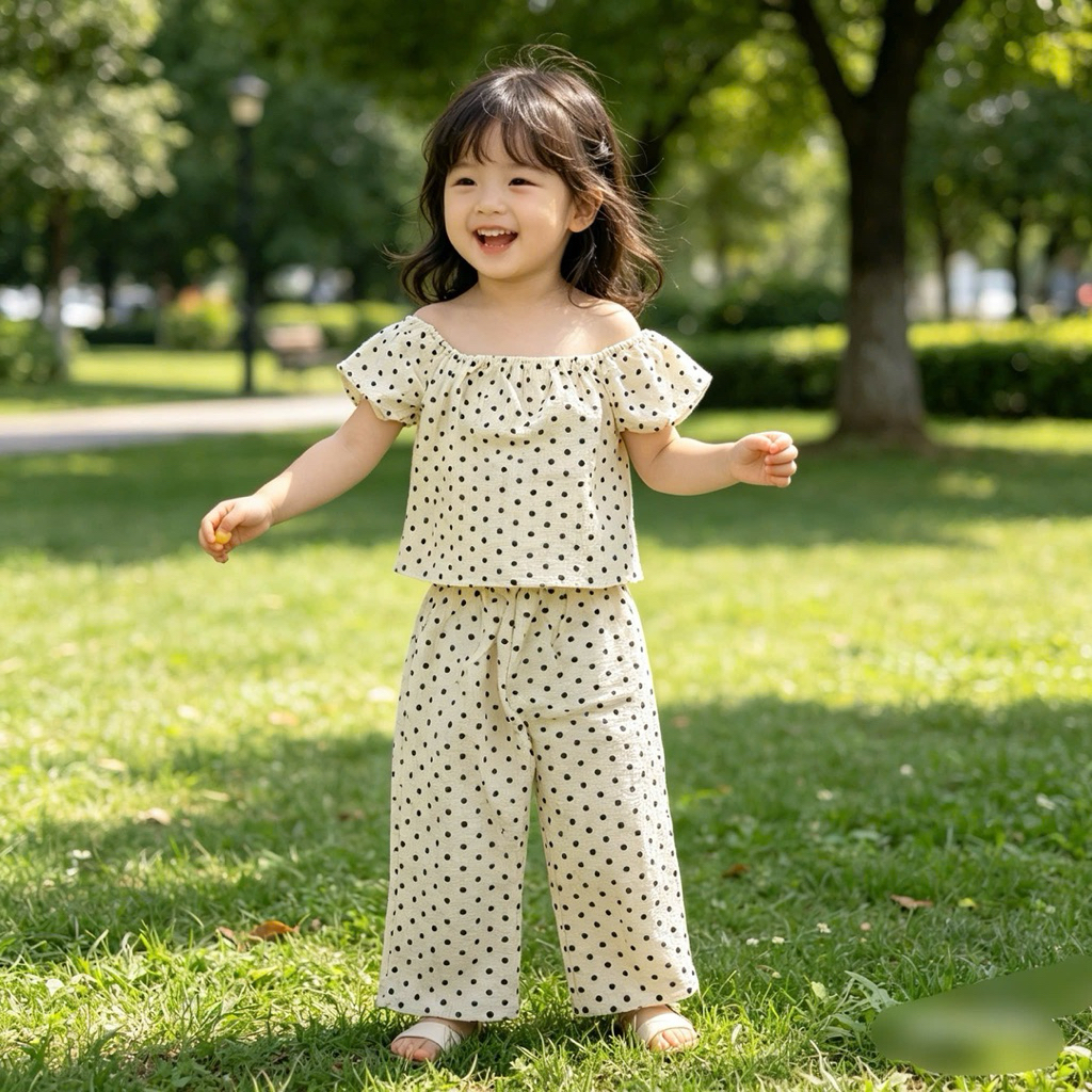 Bộ Bé Gái Họa Tiết Chấm Bi Đen Be Siêu Xinh C1465 Size 1-10 Tuổi (8-31kg) Set Đồ Thời Trang Dễ Thương