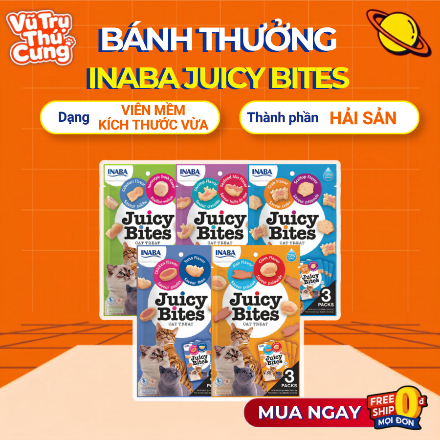 Bánh Thưởng Cho Mèo Inaba Juicy Bites Viên Mềm Gói 34G