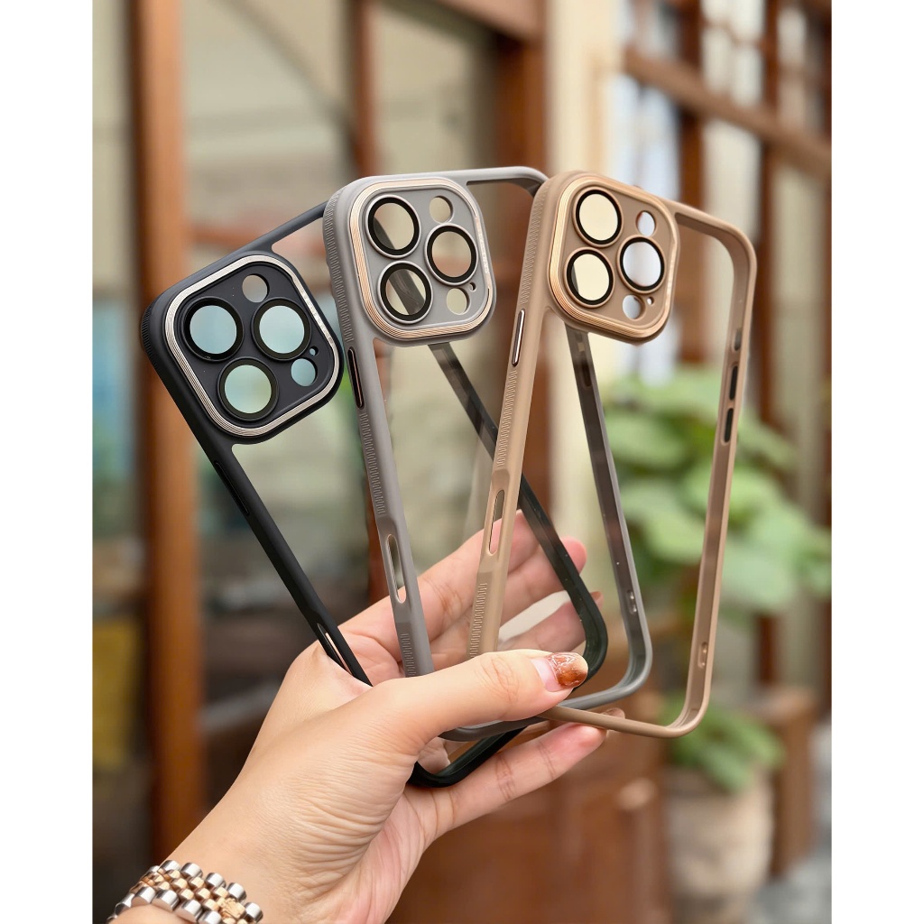 Ốp X&M Skin Touch lưng cứng trong suốt viền silicon dẻo chống sốc bảo vệ camera dành cho iphone 17/16/15/14/pro/max