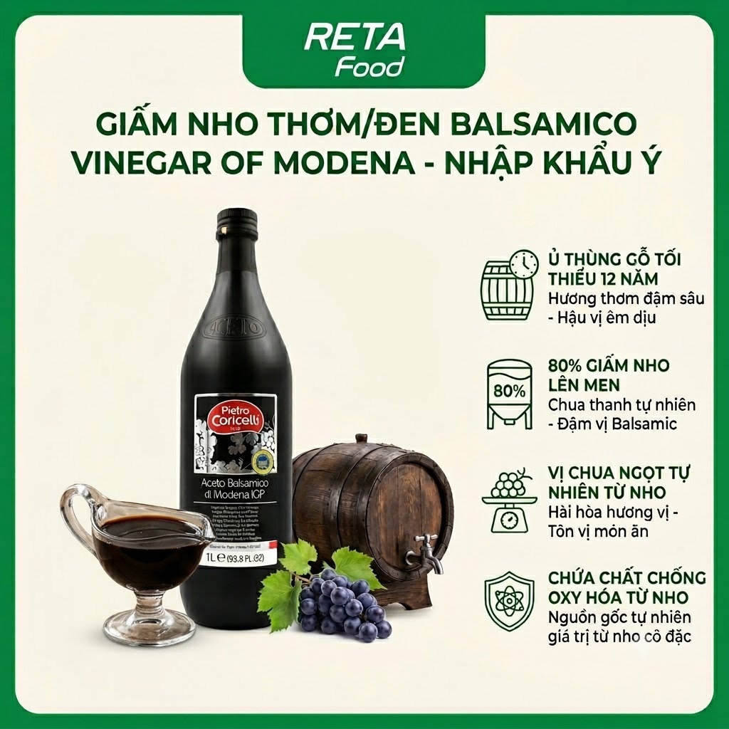 Giấm nho thơm/đen Pietro Coricelli Balsamico Vinegar of Modena 250ml/500ml/1000ml - Nhập khẩu Ý