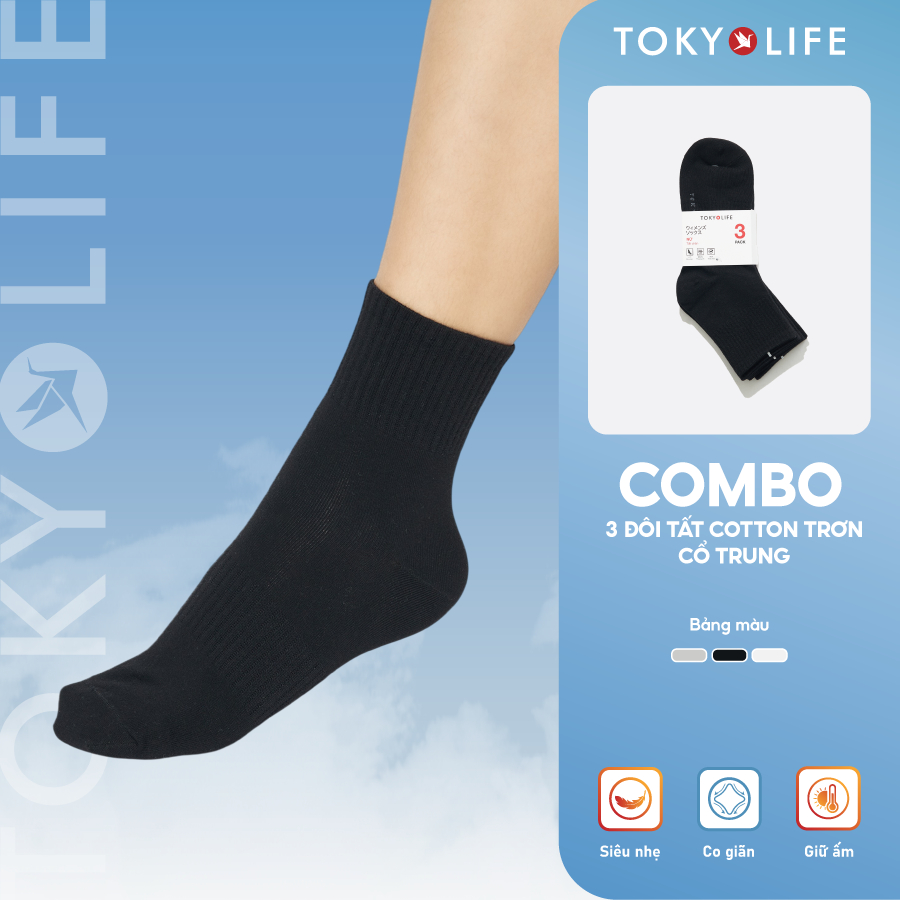 Pack 3 Tất chân Nữ cổ trung mềm nhẹ giữ ấm kháng khuẩn TOKYOLIFE 40000668