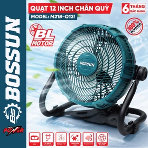 Quạt Sàn Tích Điện Bossun M21B-Q12I 12 Inch, Động Cơ Không Chổi Than, Dùng Pin Và Điện Quay Đảo 360°
