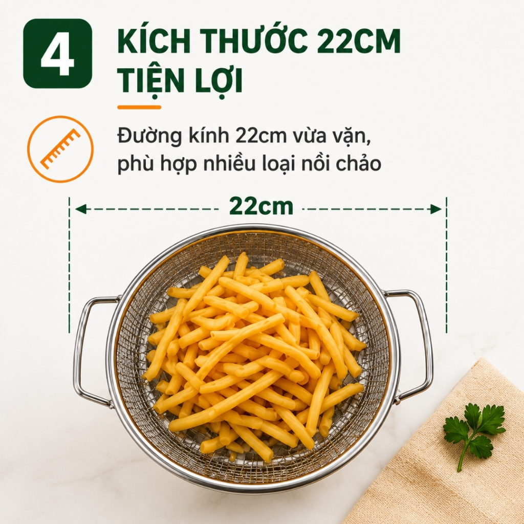 Khay Lọc Dầu Inox 304 Kèm Vỉ Lưới 22cm, Khay Ráo Dầu Đồ Chiên Rán Chống Ngập Dầu Tiện Lợi