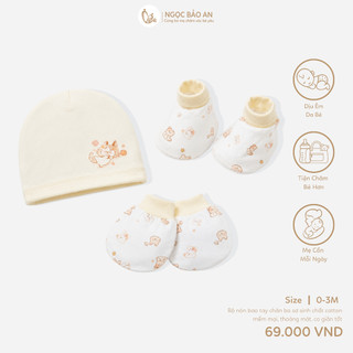 Honey (0-3M) Set nón bao tay chân bo sơ sinh chất cotton mềm mại, thoáng mát, co giãn tốt.