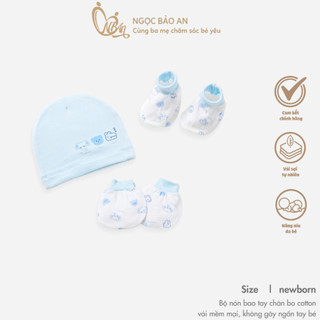 Honey (0-3M) Set nón bao tay chân bo sơ sinh chất cotton mềm mại, thoáng mát, co giãn tốt.
