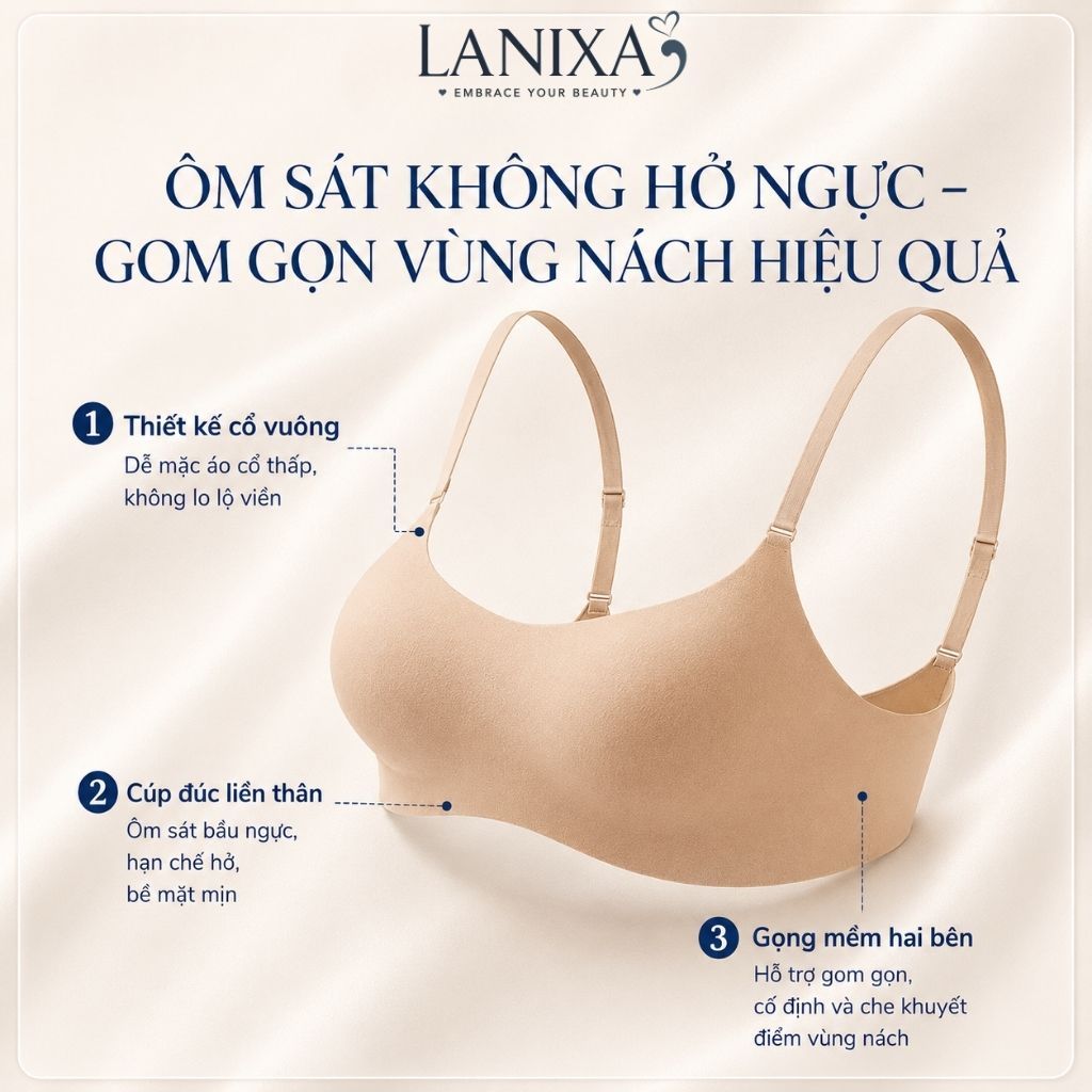 Áo ngực nữ su đúc không gọng đệm mút mỏng mềm mại ôm ngực chống chảy xệ không lộ viền LANIXA A141