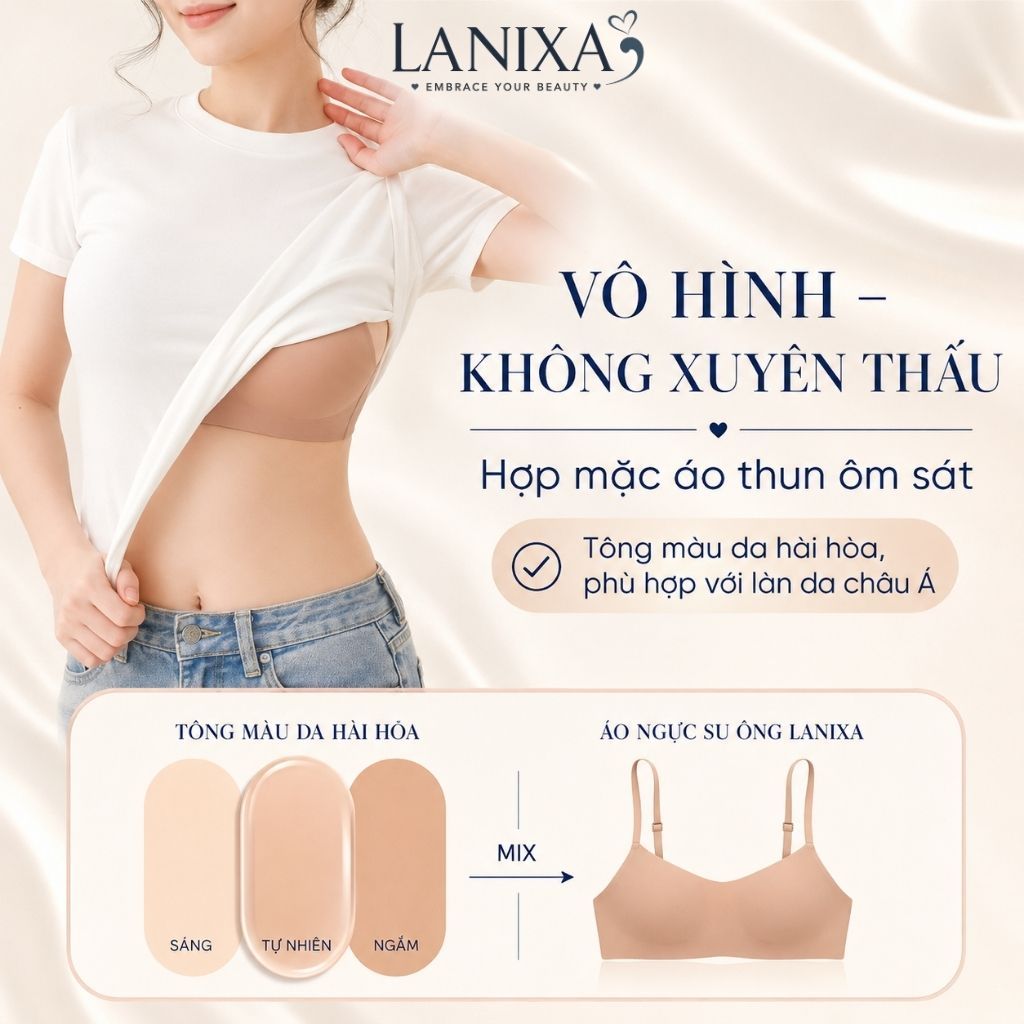 Áo ngực nữ su đúc không gọng đệm mút mỏng mềm mại ôm ngực chống chảy xệ không lộ viền LANIXA A141