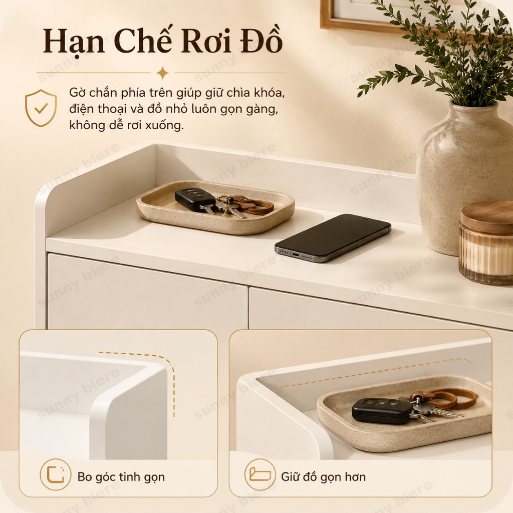 Tủ giày Cửa ấn mở tiện lợi Kệ dưới lấy dép nhanh Gờ chắn chống rơi Chân gỗ vững chắc 𝙎𝙐𝙉𝙉𝙔 𝘽𝙄𝙀𝙍𝙀