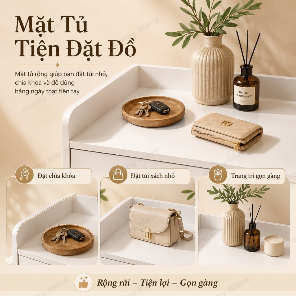 Tủ giày Cửa ấn mở tiện lợi Kệ dưới lấy dép nhanh Gờ chắn chống rơi Chân gỗ vững chắc 𝙎𝙐𝙉𝙉𝙔 𝘽𝙄𝙀𝙍𝙀