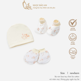 Honey (0-3M) Set nón bao tay chân bo sơ sinh chất cotton mềm mại, thoáng mát, co giãn tốt.