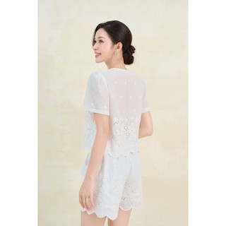 Set Bộ Đi Biểu LAMER FASHION Áo Cộc Tay Cổ V Nẹp Đính Nơ Và Quần Short Phối Ren Mchic O66C26H001