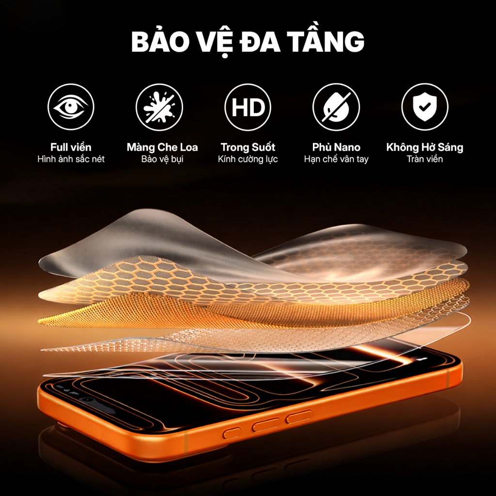 【3D TRÀN VIỀN】Kính Cường Lực iPhone 17 16 Pro Max Viền Cong Full Viền Đen Mỏng Trong Suốt Che Loa Khung Tự Dán Không Bụi