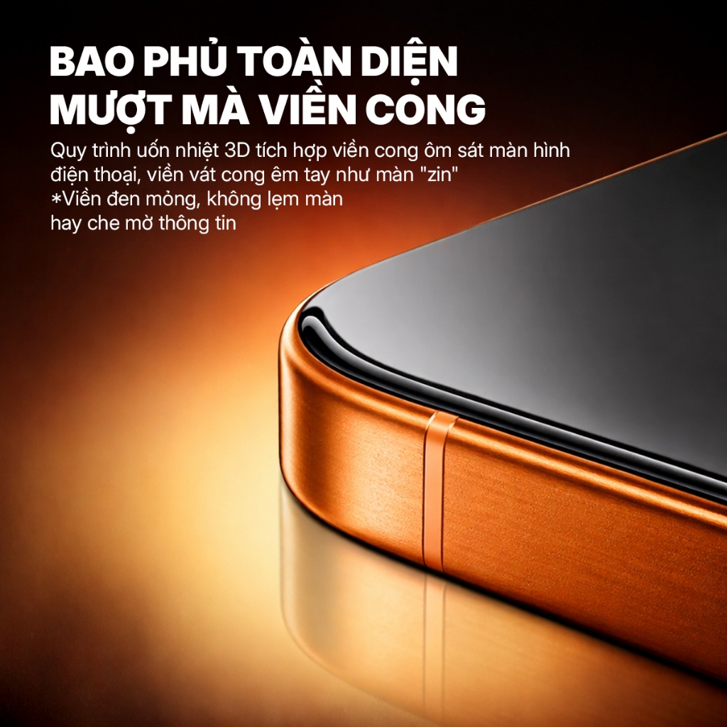 【3D TRÀN VIỀN】Kính Cường Lực iPhone 17 16 Pro Max Viền Cong Full Viền Đen Mỏng Trong Suốt Che Loa Khung Tự Dán Không Bụi
