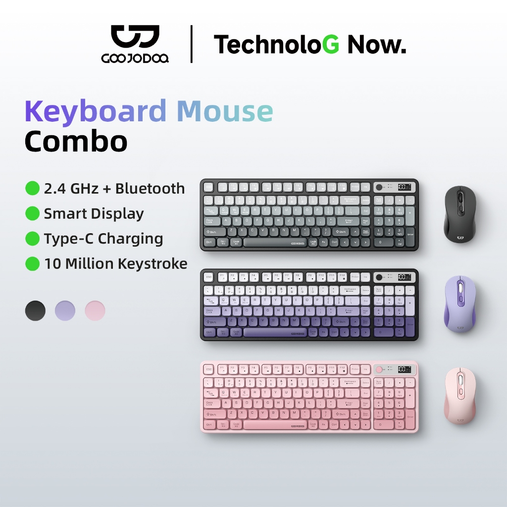 Bàn Phím Chuột Không Dây GOOJODOQ 98% Layout Có Bàn Số, Gradient Đẹp, Kết Nối 2.4G+BT, Êm Ái,Pin 27H