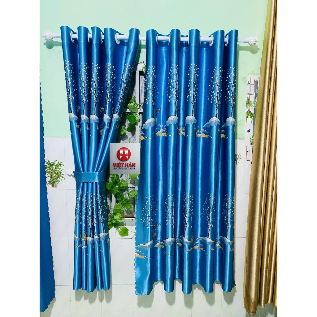 1 TẤM GẤM 3D MÀU XANH HỌA TIẾT CON NAI CHƯA CÓ CÂY TREO - TREO 1 TẤM MUA 1 TẤM _TREO 2 TẤM MUA 2 TẤM RÈM CỬA VIỆT HÀN