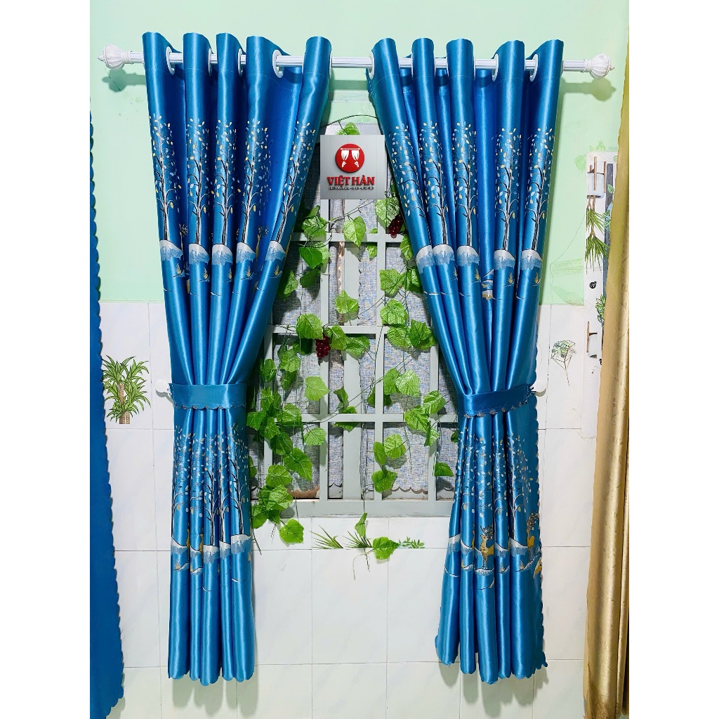 1 TẤM GẤM 3D MÀU XANH HỌA TIẾT CON NAI CHƯA CÓ CÂY TREO - TREO 1 TẤM MUA 1 TẤM _TREO 2 TẤM MUA 2 TẤM RÈM CỬA VIỆT HÀN