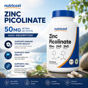 Nutricost Zinc Picolinate Capsules - 50mg - 240Viên - Viên uống hỗ trợ xây dựng cơ bắp, phục hồi nhanh hơn