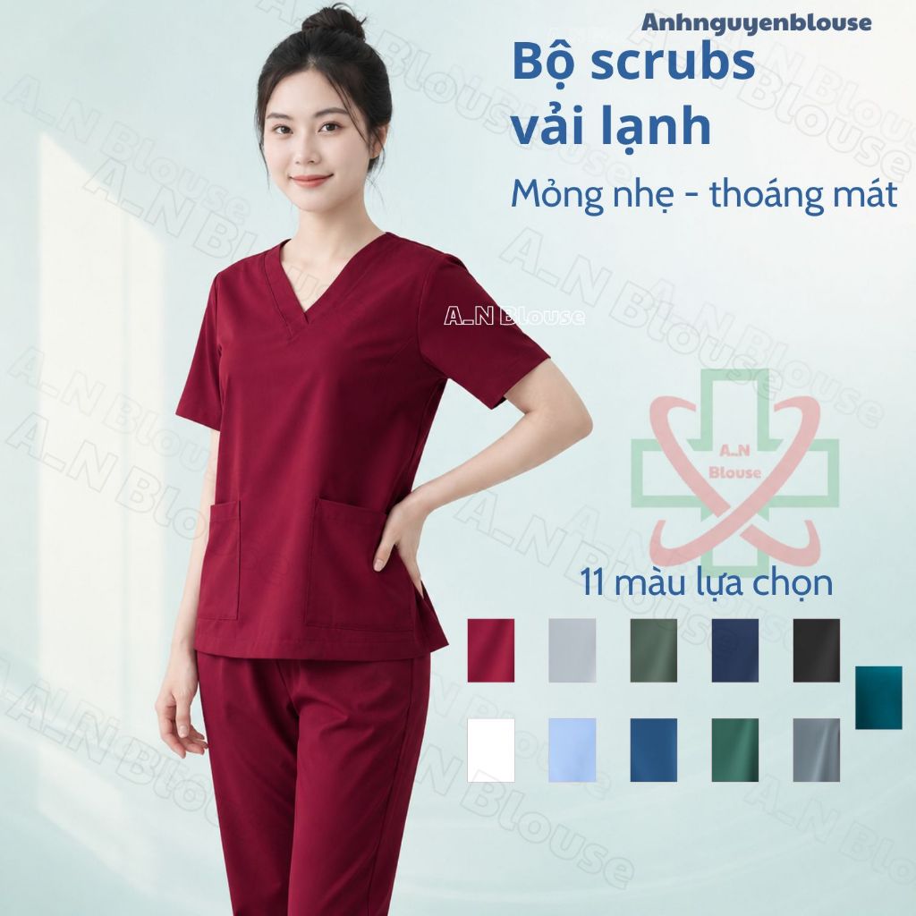 Bộ scrubs bác sĩ, dược sĩ - đồng phục spa, kỹ thuật viện phòng khám vải thường hàng đẹp