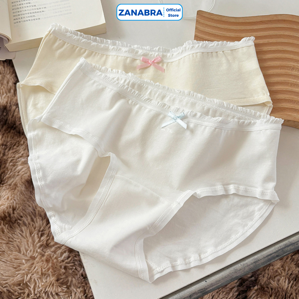 Quần Lót Nữ Đính Nơ Thun Gân, Quần Lót Cotton Kháng Khuẩn ZANABRA L4119