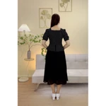 Đầm xòe trung niên cho mẹ - Cổ vuông tim kết nút tay ngắn - Đen hoa nhí - TTV2085 — ảnh 6