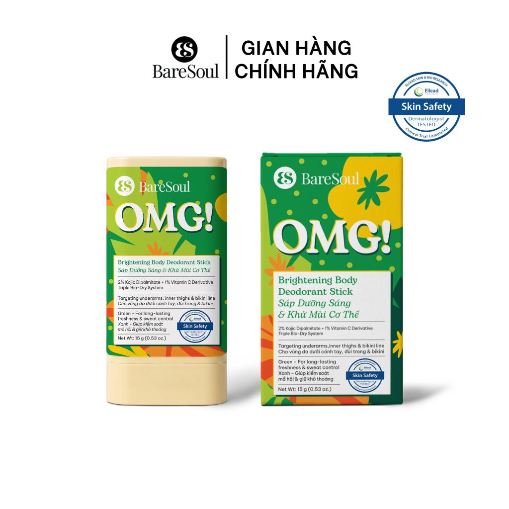 Sáp nhung dưỡng sáng & khử mùi BareSoul OMG Xanh 15g – Dành cho người đổ mồ hôi nhiều - Giúp làm sáng vùng nách