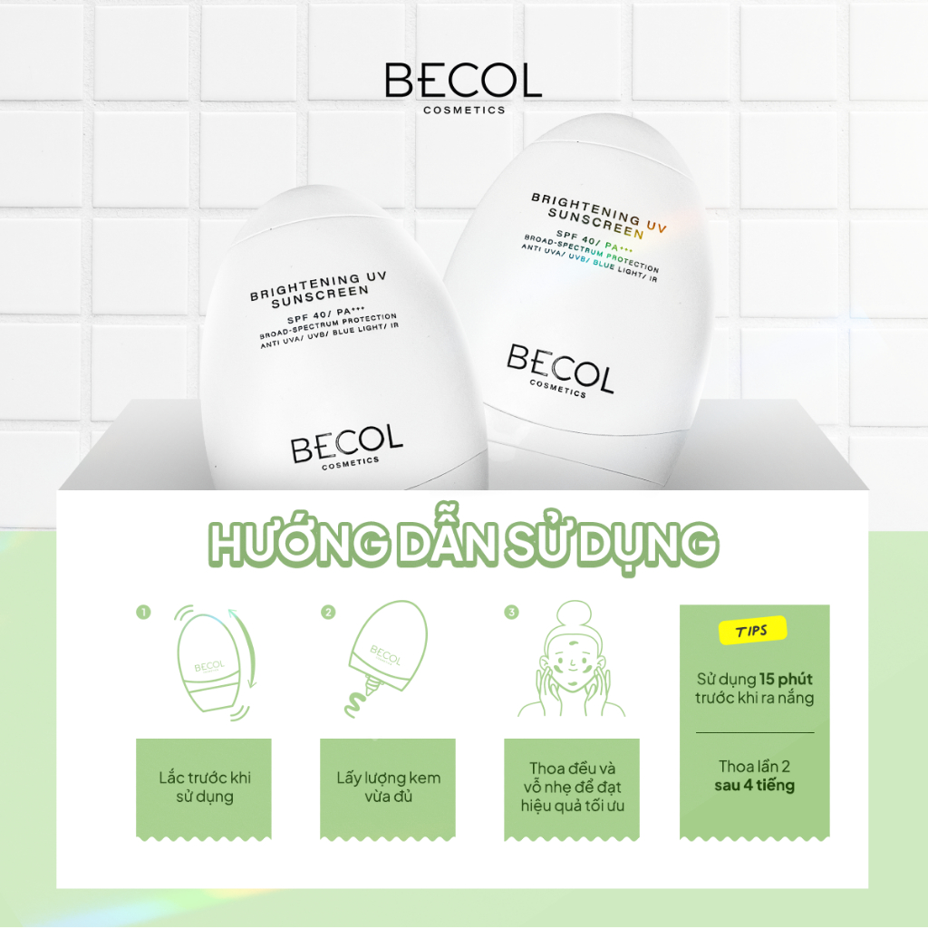 Kem Chống Nắng Phổ Rộng Becol 50ml - Bảo Vệ Da Sáng Khoẻ - BRIGHTENING UV SUNSCREEN