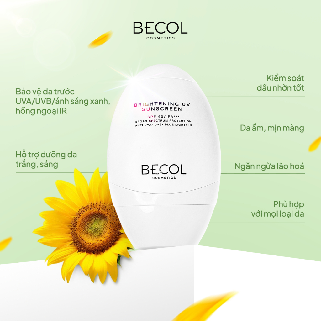 Kem Chống Nắng Phổ Rộng Becol 50ml - Bảo Vệ Da Sáng Khoẻ - BRIGHTENING UV SUNSCREEN