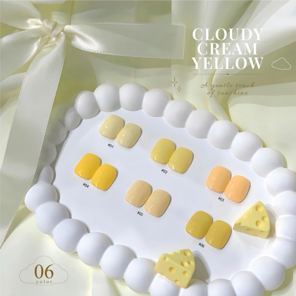 ROUni Sơn Gel Thạch Vàng Kem Cloudy Cream Yellow Sơn Móng Tay Gel Nail Màu Sữa Tôn Da Chuẩn Hàn Quốc