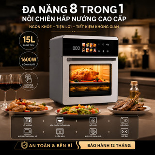 Nồi chiên không dầu 15L màn hình cảm ứng, cửa sổ trong suốt, chiên nướng đa năng siêu tiện lợi