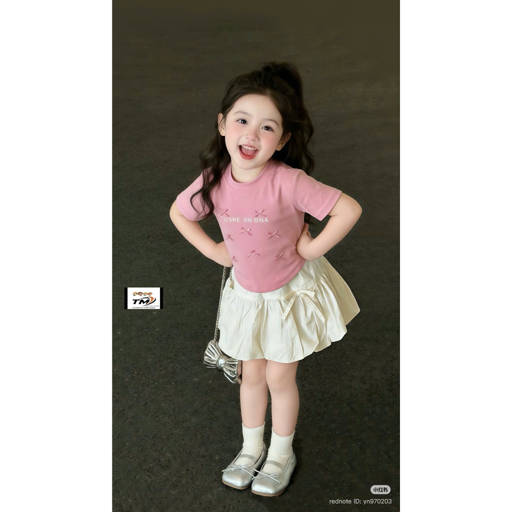 Set Áo Thun Chân Váy Dáng Bí Bé Gái Bộ Hè Áo Cộc Chân Váy Kèm Quần Bảo Hộ Cotton Đính Nơ Dễ Thương Cho Bé BR9