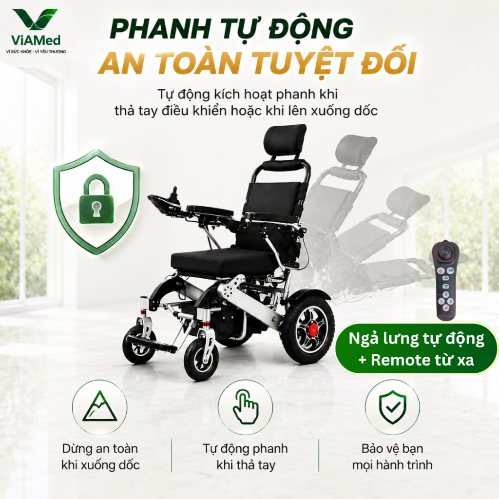 Xe Lăn Điện Ngả Lưng Tự Động (Remote) VA-XE661 Lithium PRO - Gấp gọn, An toàn cho Người Già & Người Bệnh (BH 2 NĂM)