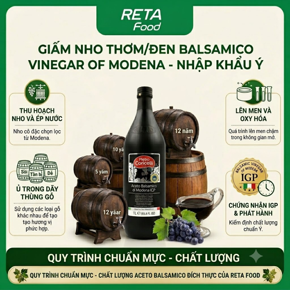 Giấm nho thơm/đen Pietro Coricelli Balsamico Vinegar of Modena 250ml/500ml/1000ml - Nhập khẩu Ý