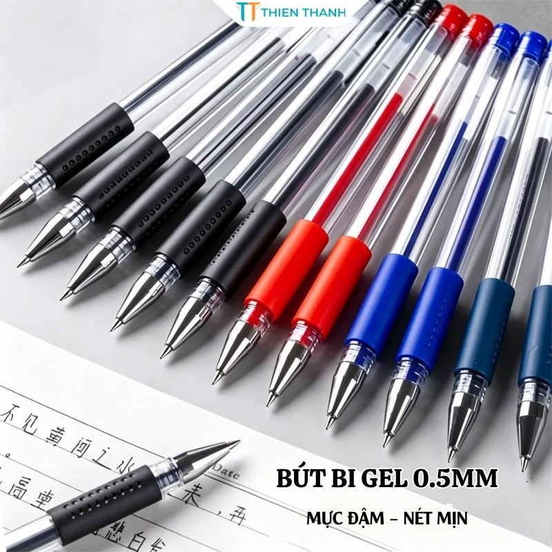 Bút Mực Gel Viết Mượt 0.5mm - Bút Gel Mực Đen, Xanh, Đỏ Viết Êm Tay, Không Nhòe Cho Học Sinh