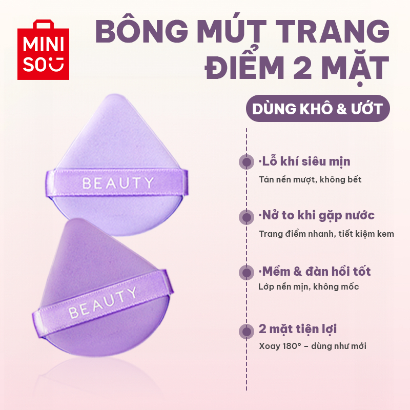 [CHÍNH HÃNG MINISO] Bộ Mút Trang Điểm Siêu Mềm – Mút Tán Kem Nền, Cushion, Che Khuyết Điểm Đều Mịn