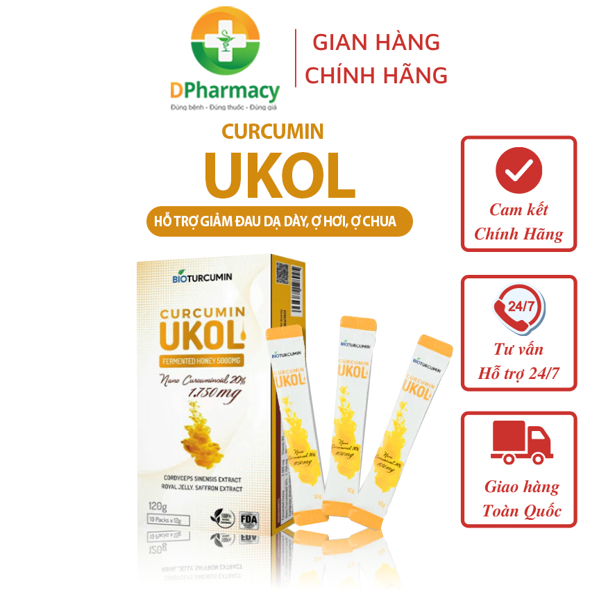 Nano Curcumin Bioturcumin Ukol, Hỗ Trợ Giảm Nhanh Triệu Chứng Đau Dạ Dày, Ợ Hơi, Ợ Chua, Hộp 10 gói