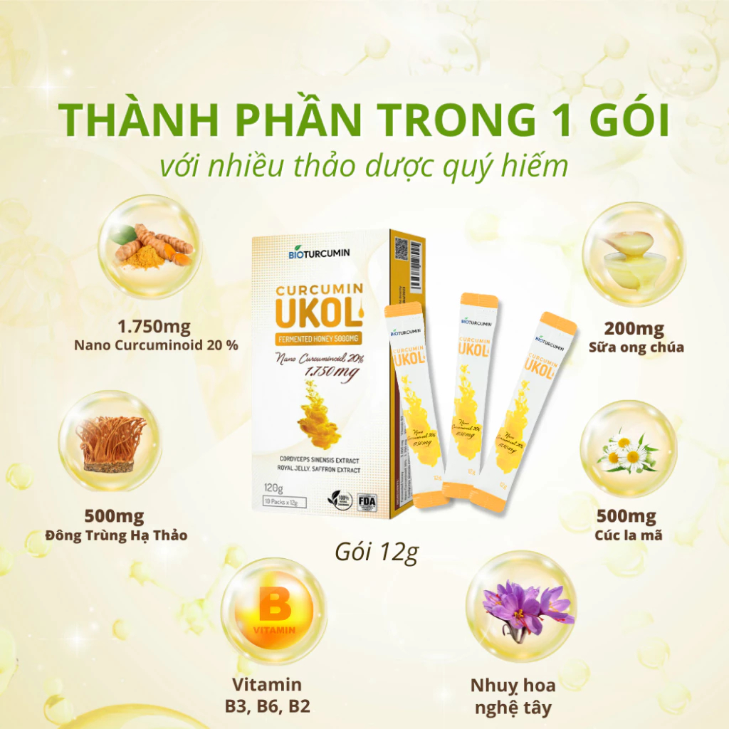 Nano Curcumin Bioturcumin Ukol, Hỗ Trợ Giảm Nhanh Triệu Chứng Đau Dạ Dày, Ợ Hơi, Ợ Chua, Hộp 10 gói