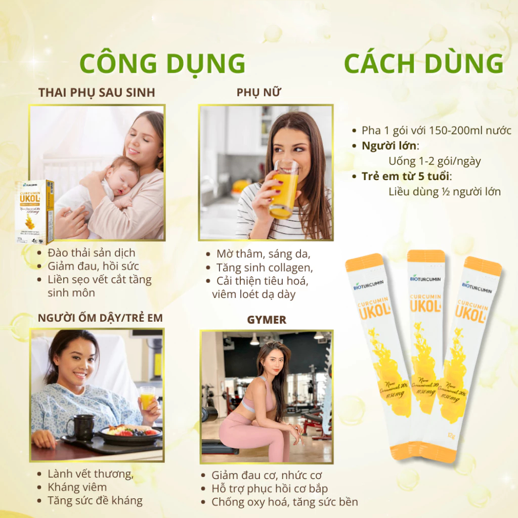 Nano Curcumin Bioturcumin Ukol, Hỗ Trợ Giảm Nhanh Triệu Chứng Đau Dạ Dày, Ợ Hơi, Ợ Chua, Hộp 10 gói