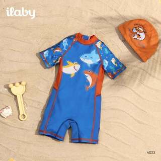 [TẶNG TÚI] Đồ bơi liền thân bé trai ILABY HCM chất liệu thun lạnh co dãn chống nắng size từ 10-43kg [4023]